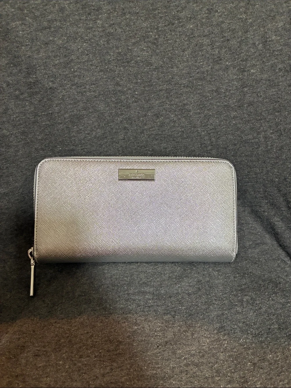 kate spade Metallic Silver Zip-Around Wallet